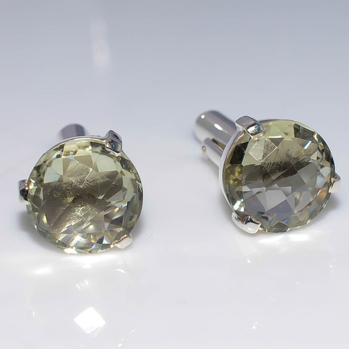 925 Sterling Silver Green Amethyst Gemstone Men's Cufflink's