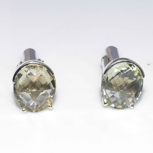 925 Sterling Silver Green Amethyst Gemstone Cufflink's