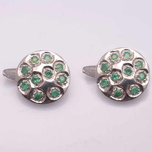 925 Sterling Silver Emerald gemstone Men's Cufflinks