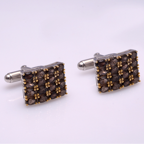 Smoky Topaz Gemstone Men's Cufflinks In 925 Sterling Silver