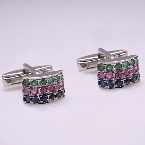 Emerald,Ruby Sapphire Gemstone Cufflinks In 925 sterling Silver