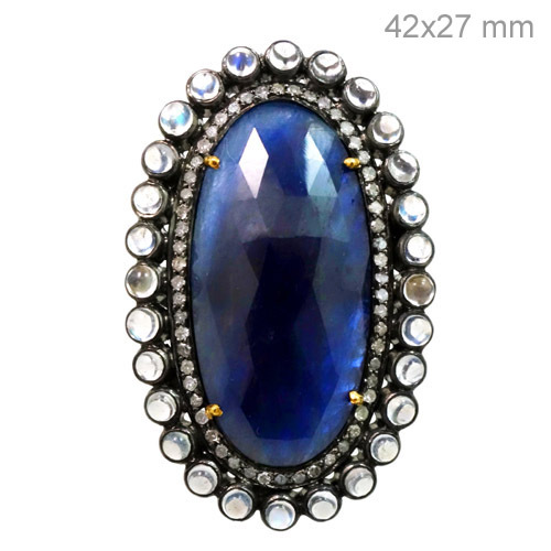 Diamond Sapphire Moonstone Gold Ring