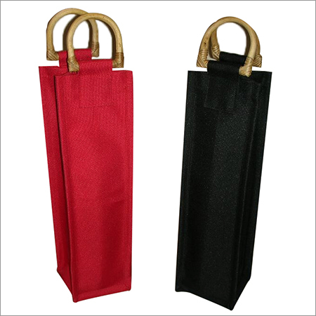Single Bottle Jute Bag With Cane Handle