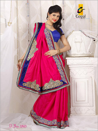 Wedding Banarasi Saree - Banarasi Velvet Fabric, 6.30 Mtrs, Dupion Silk Blouse | Embroidered, Patch Work, Hand Work, Traditional Wedding Wear