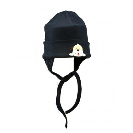 Baby Cap (Bonnet)(Mm 1455) - Cotton, 0-6 Months, Black | Soft Fabric, Tie Closure, Ear Protection, Embroidered Pattern
