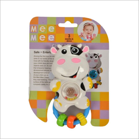 Cheerful Cow Rattle - Plastic, 6x4x2 inches, White | Sensory Stimulation, Teething Relief, Easy Grip, Auditory and Tactile Fun