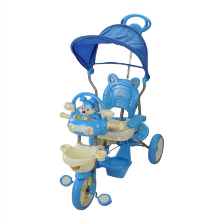 Bubbly Bunny Tricycle (Mm 231G) - Durable Plastic, Blue Pink | Adjustable Handle, Sun Canopy, Music, Safety Handle, Baskets, Footrest