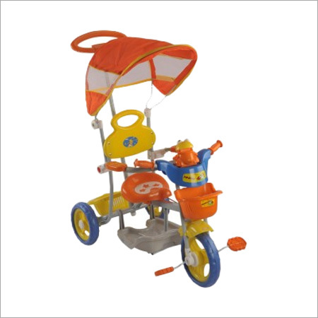 Lightweight Tricycle With Detachable Canopy(Mm 237A) - Plastic, Orange/Yellow, Weight Capacity 20kg | Adjustable Handle, Music Tunes, Storage Baskets, Detachable Canopy