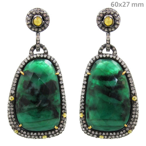 Gold Pave Diamond Emerald Earrings