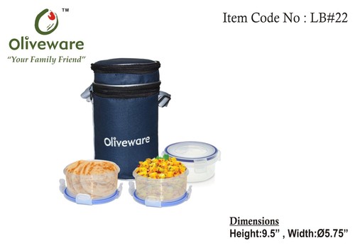 Lunch box, three containers and insulated cover