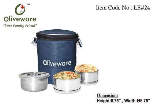 Lunch box, three containers and insulated cover