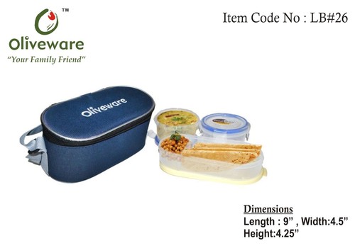 Lunch box, three containers and insulated cover