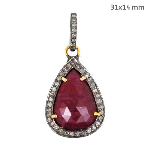 Pave Diamond Ruby Gold Pendant