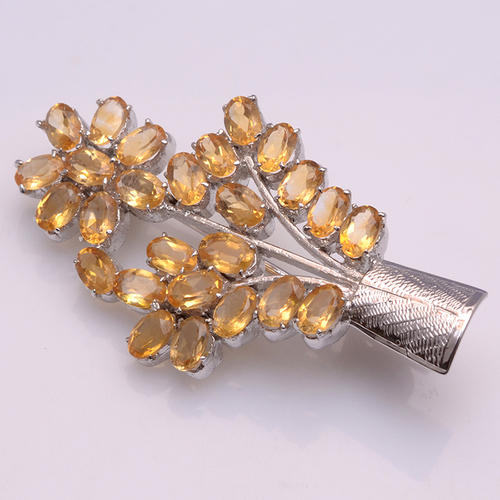 925 Sterling Silver Golden Topaz Gemstone Broach