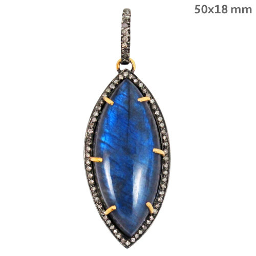 Labradorite Pave Diamond Gold Pendant