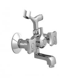 Faucets - Brass, 15x10x5cm, Chrome Finish | Durable, Water Efficient, Leakproof, Wall Mounted, Two-Handle Operation