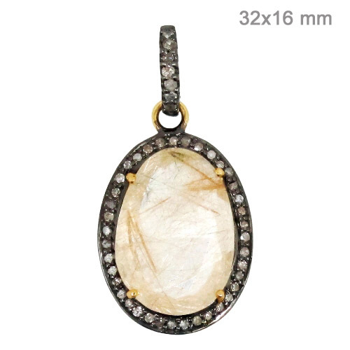 प्रशस्त डायमंड रूटाइल क्वार्ट्ज गोल्ड पेंडेंट