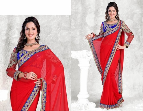 GEORGETTE SAREES WITH ART SILK AND NET BLOUSE