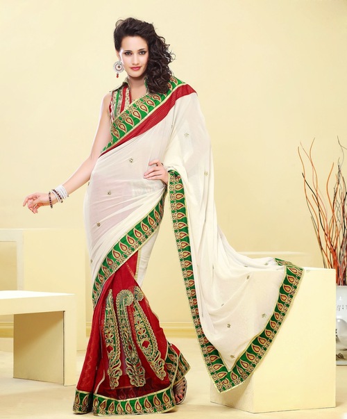 WHITE AND RED SAREES