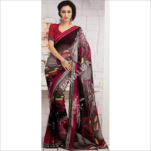 Black Floral Printed Sarees