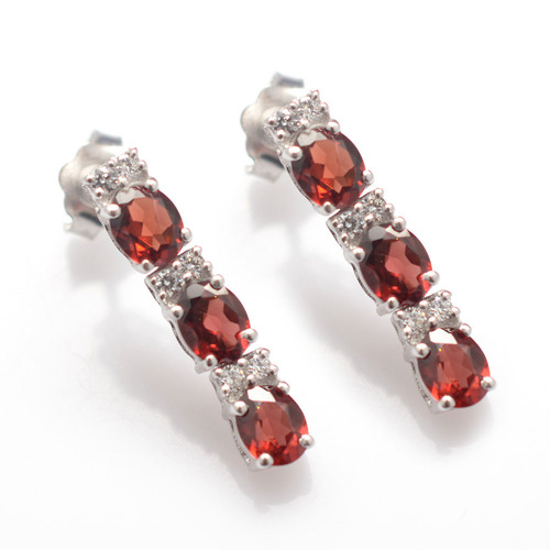 925 Sterling Silver Garnet & Zircon Gemstone Earring