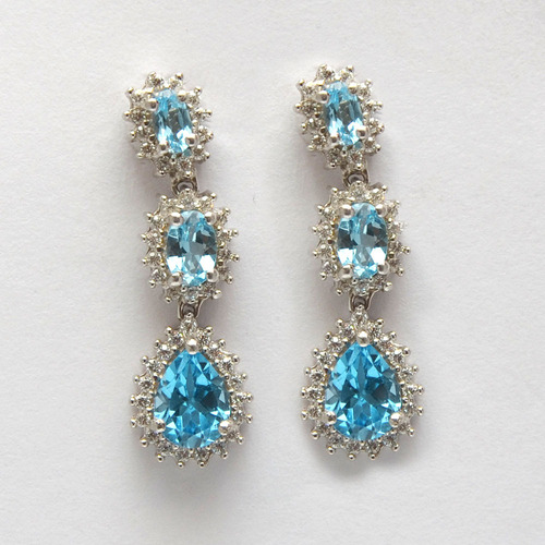 925 Sterling Silver Blue Topaz & Zircon Gemstone Earring