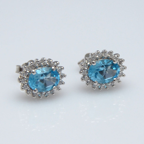 925 Sterling Silver Blue Topaz & Zircon Gemstone Earring