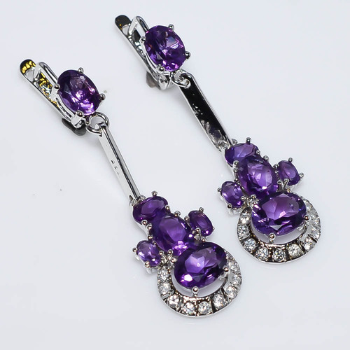 925 Sterling Silver Amethyst & Zircon Gemstone Earring
