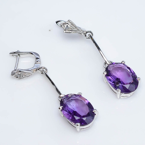 925 Sterling Silver Amethyst & Zircon Gemstone Earring