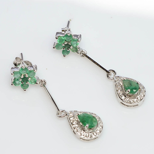 925 Sterling Silver Emerald & Zircon Gemstone Earring
