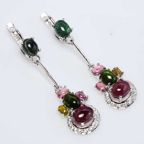 925 Sterling Silver Tourmaline & Zircon Gemstone Earring