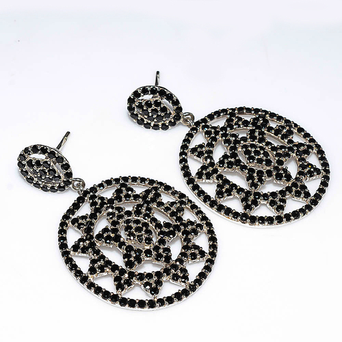 925 Sterling Silver Black Spinel Dangle Earrings, Handmade, Elegant Design