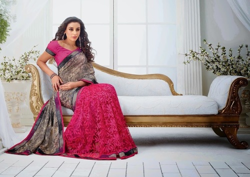 Half Half Printed And Brasso Sarees