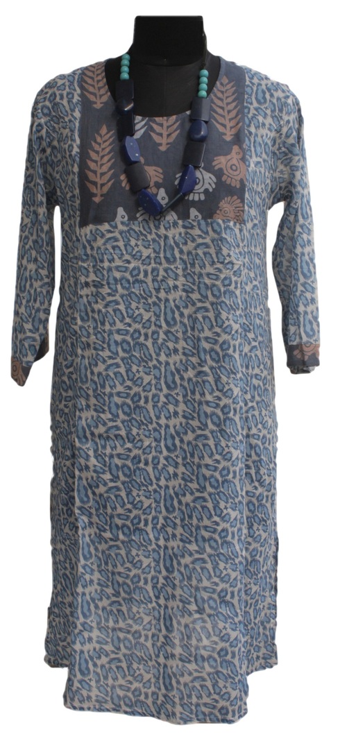 Blue printed patch indian ethnic kurta