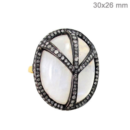 Pave Diamond Moonstone Gold Ring