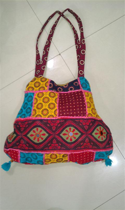 Fabric Bags - Cotton, 14x12x4 Inches, Multicolored | Hand-Embroidered, Durable, Lightweight, Double Handles