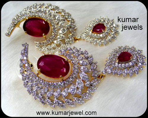 Diamond and Ruby Earring - Gold Plated Silver Alloy, Red Rubies, Cubic Zirconias | Elegant Dangling Party Wear, Giftable