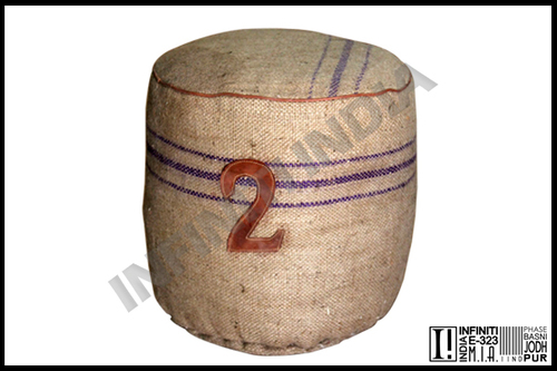 Fabric Vintage Jute Pouf