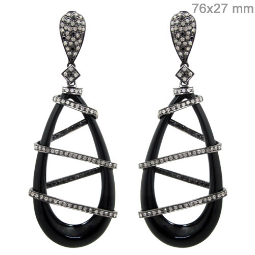 Black Onyx Diamond Gold Earrings