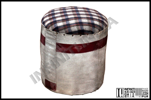 Vintage Canvas Pouf - Fabric, Standard Size, Round Shape | Handcrafted from Reclaimed Teakwood, Industrial Vintage Style