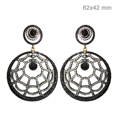 Pave Diamond Black Spinel Gold Earrings - 14k Gold, 62x42mm, Black Spinel & 8.11cts Diamond, Elegant Wedding Jewelry