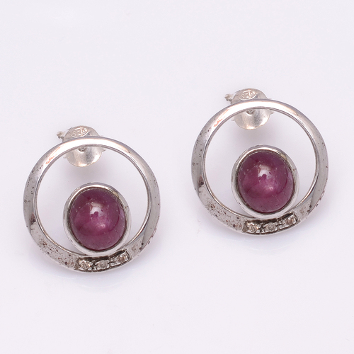 925 Sterling Silver Star Ruby & Diamond Gemstone Earring