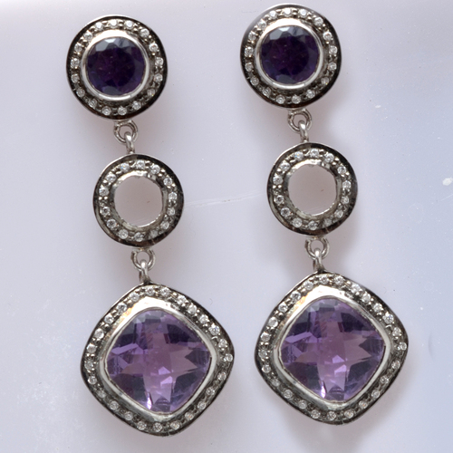 925 Sterling Silver Amethyst & Zircon Gemstone Earring