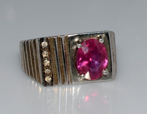 925 Sterling Silver Ruby Diamond Gemstone Jewelry Fashion Men's Ring
