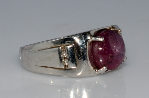 925 Sterling Silver Star Ruby n Diamond Gemstone Jewelry Fashion Men"s Ring