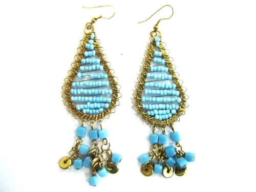 Ear Rings - Beaded Metal, 50 Mm, Light Blue | Elegant Design, Lightweight, Durable, Stylish Accessory