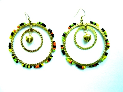 Ear Rings - Brass, 50 mm, Gold, Hook Closure | Stylish Design, Lightweight, Durable, Elegant Look, Beaded