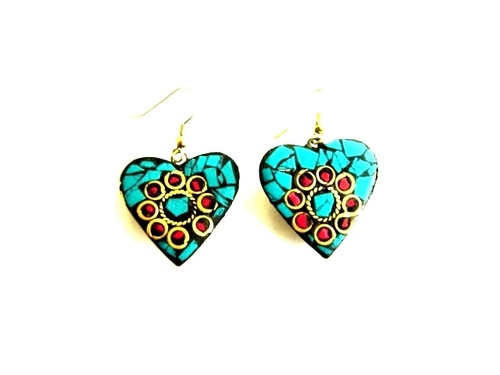 Ear Rings - Turquoise Metal, 20x20 mm, 5g | Handcrafted Heart Shape, Lightweight Elegant Design