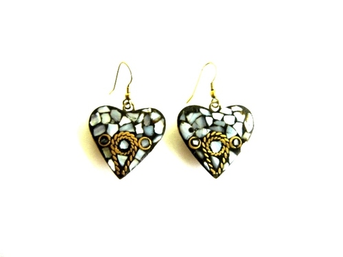 Ear Rings - Shell & Metal, 2x2 Cm, Grey | Heart Shape, Hook Fastening, Stylish Durable Elegant Design