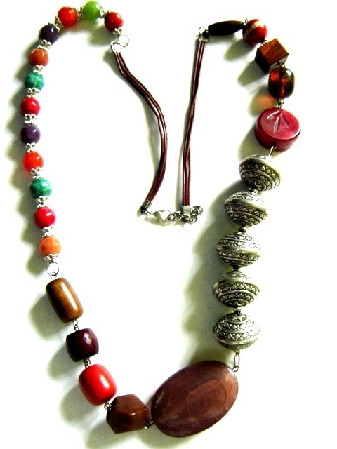 Necklace - Mixed Material, 45cm, Brown Cord | Stylish Accessory, Unique Design, Durable, Elegant, Versatile